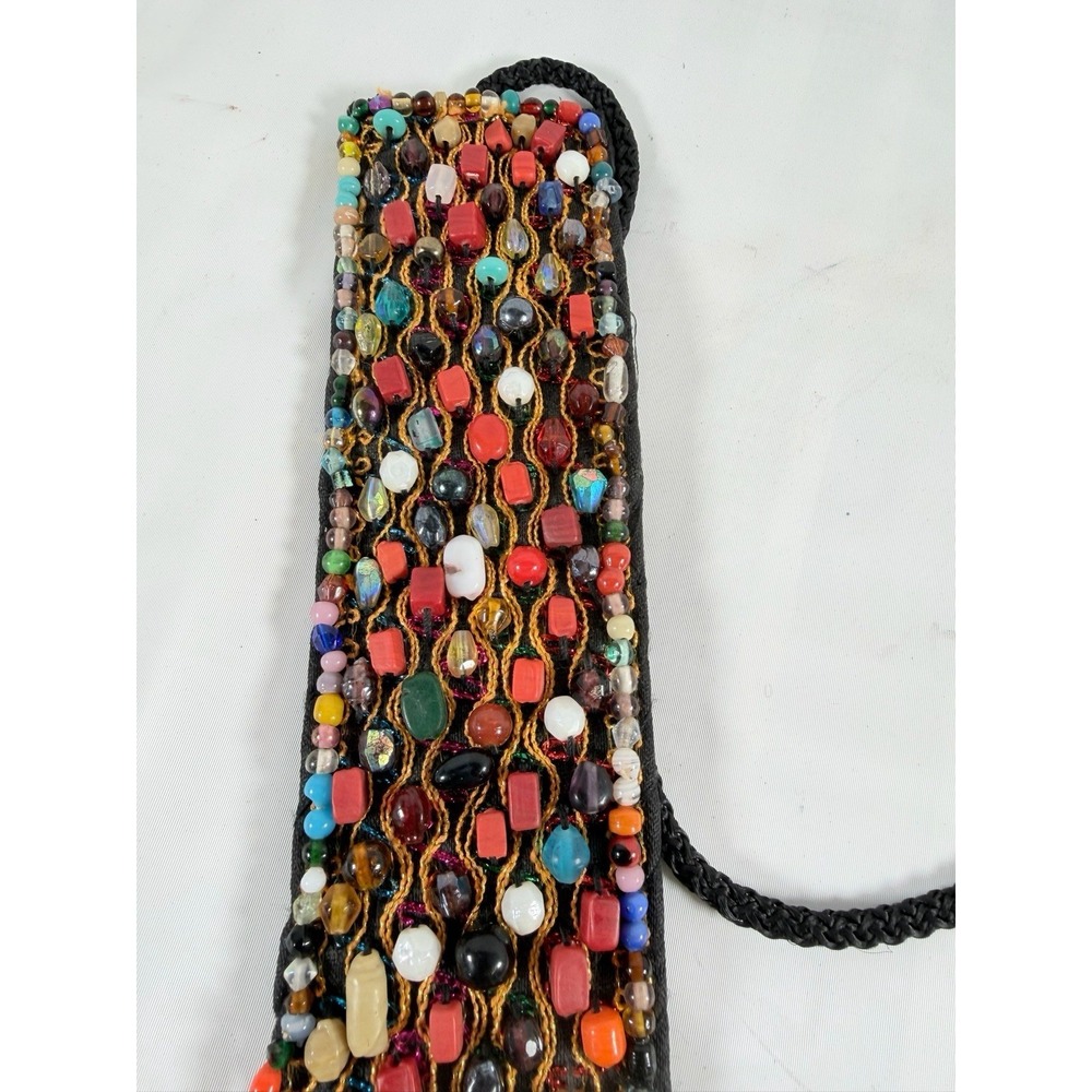 Indian Beaded Cotton Belt Belly Dance Costume Multi Color Stone Seed Bead - Picture 8 of 12
